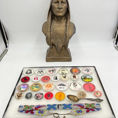 Lot of Native American Buttons Statue and Collectibles