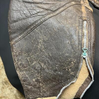 Rare WW2 USAA Leather Sheepskin Lined Pants with Suspenders