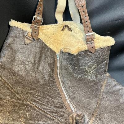 Rare WW2 USAA Leather Sheepskin Lined Pants with Suspenders
