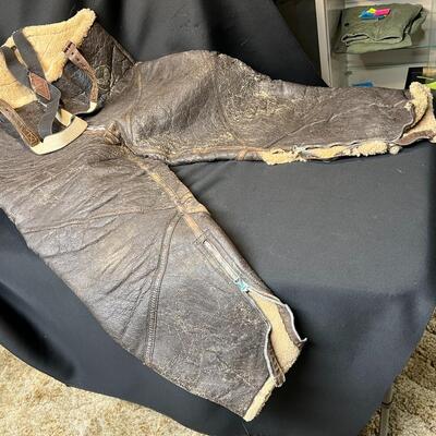 Rare WW2 USAA Leather Sheepskin Lined Pants with Suspenders