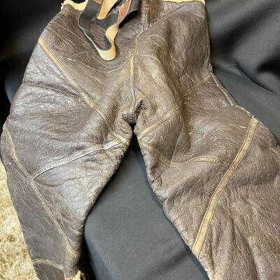 Rare WW2 USAA Leather Sheepskin Lined Pants with Suspenders