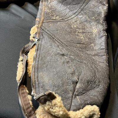Rare WW2 USAA Leather Sheepskin Lined Pants with Suspenders