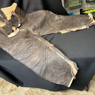Rare WW2 USAA Leather Sheepskin Lined Pants with Suspenders