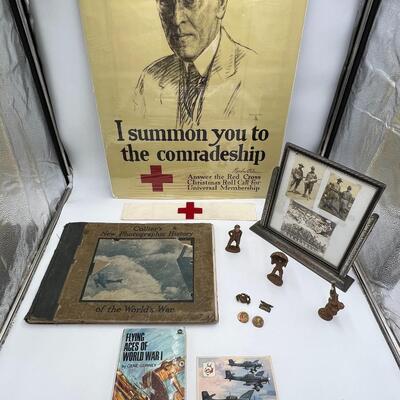 Lot of WW1 Red Cross Poster and Arm Band Pins and Ephemera