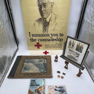 Lot of WW1 Red Cross Poster and Arm Band Pins and Ephemera