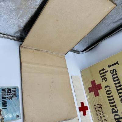 Lot of WW1 Red Cross Poster and Arm Band Pins and Ephemera