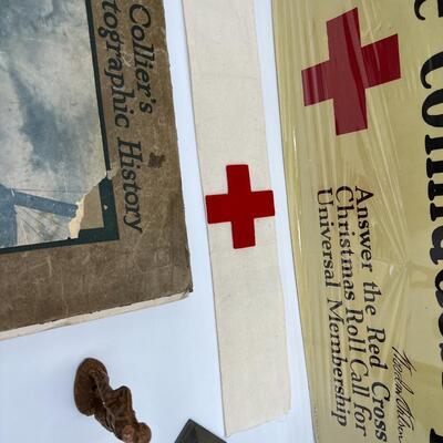 Lot of WW1 Red Cross Poster and Arm Band Pins and Ephemera