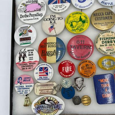 Large Lot of Seattle and Washington Related Buttons and Ephemera