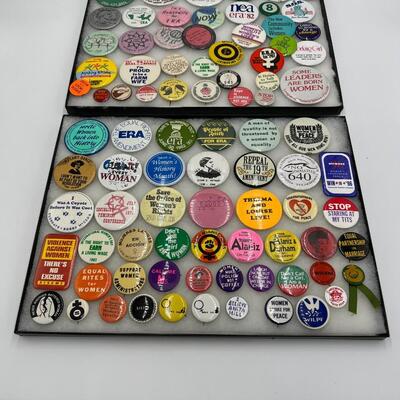 Large Lot of Vintage Buttons Pins Related to Womens Rights and Events