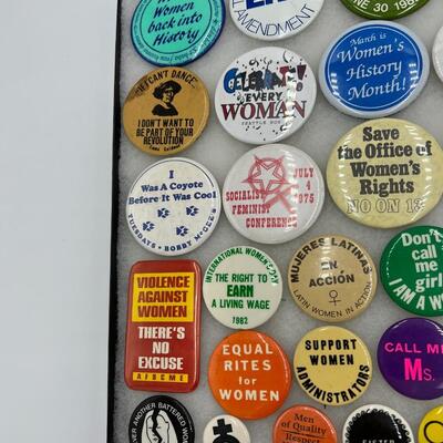 Large Lot of Vintage Buttons Pins Related to Womens Rights and Events