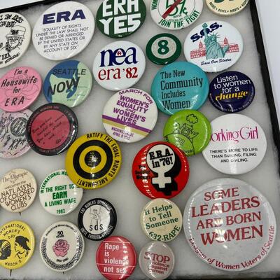 Large Lot of Vintage Buttons Pins Related to Womens Rights and Events
