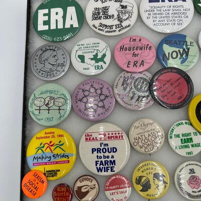Large Lot of Vintage Buttons Pins Related to Womens Rights and Events