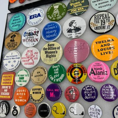 Large Lot of Vintage Buttons Pins Related to Womens Rights and Events