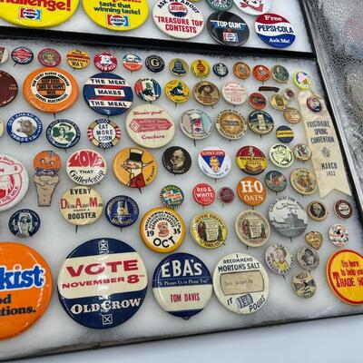 Large Lot of Vintage Commercial Brand and Advertising Related Buttons Pin Backs