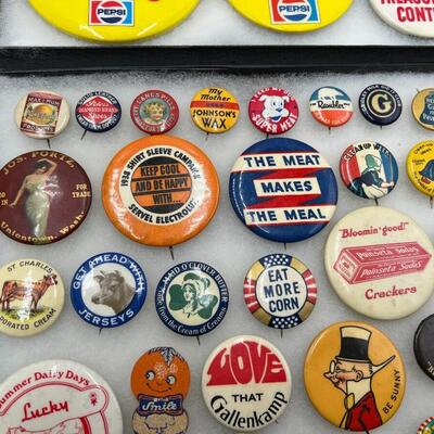 Large Lot of Vintage Commercial Brand and Advertising Related Buttons Pin Backs
