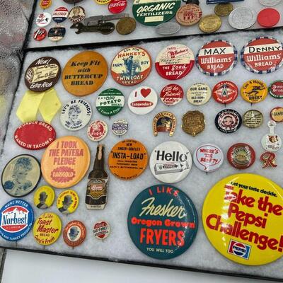 Large Lot of Vintage Commercial Brand and Advertising Related Buttons Pin Backs