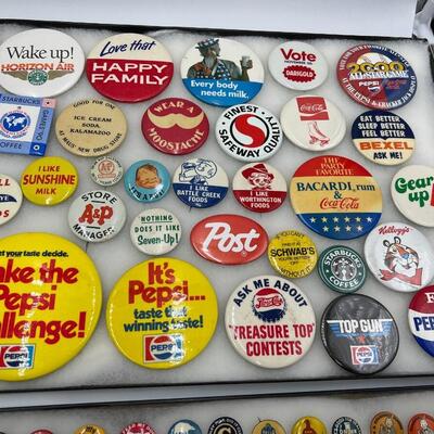 Large Lot of Vintage Commercial Brand and Advertising Related Buttons Pin Backs