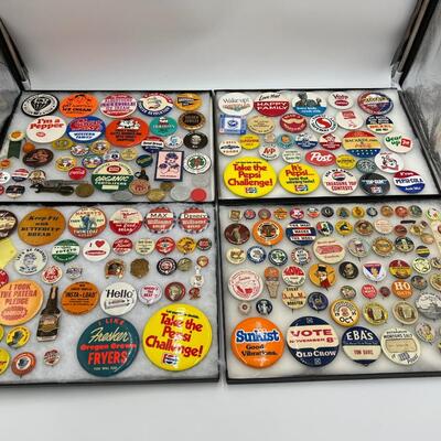 Large Lot of Vintage Commercial Brand and Advertising Related Buttons Pin Backs