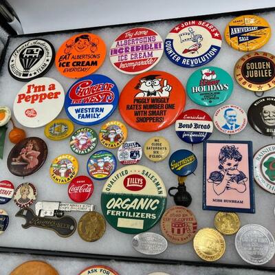 Large Lot of Vintage Commercial Brand and Advertising Related Buttons Pin Backs
