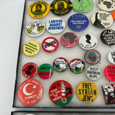 Large Lot of Vintage Buttons and Pins Related to MLK and African American and South African Rights and Events