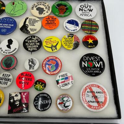 Large Lot of Vintage Buttons and Pins Related to MLK and African American and South African Rights and Events