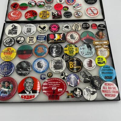 Large Lot of Vintage Buttons and Pins Related to MLK and African American and South African Rights and Events