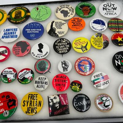 Large Lot of Vintage Buttons and Pins Related to MLK and African American and South African Rights and Events