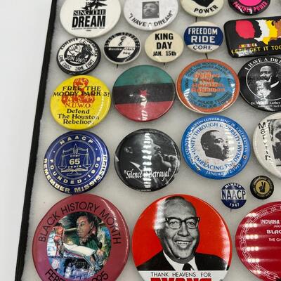 Large Lot of Vintage Buttons and Pins Related to MLK and African American and South African Rights and Events