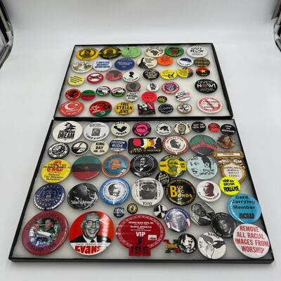 Large Lot of Vintage Buttons and Pins Related to MLK and African American and South African Rights and Events