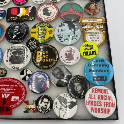 Large Lot of Vintage Buttons and Pins Related to MLK and African American and South African Rights and Events