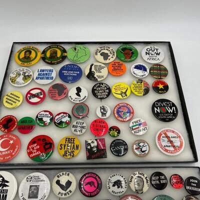 Large Lot of Vintage Buttons and Pins Related to MLK and African American and South African Rights and Events