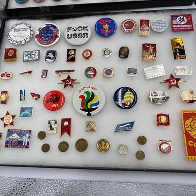 Large Lot of Vintage Buttons and Pins Related to Anti-War Missiles and Russia USSR