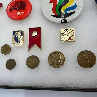 Large Lot of Vintage Buttons and Pins Related to Anti-War Missiles and Russia USSR