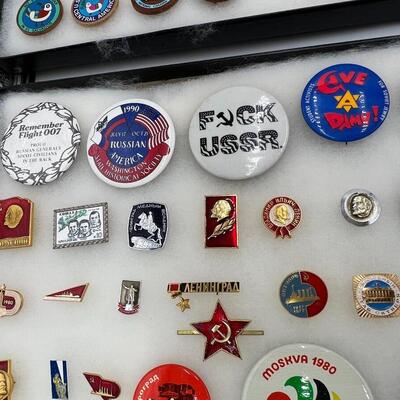 Large Lot of Vintage Buttons and Pins Related to Anti-War Missiles and Russia USSR