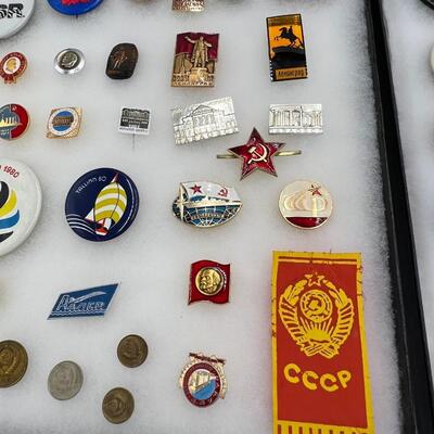 Large Lot of Vintage Buttons and Pins Related to Anti-War Missiles and Russia USSR