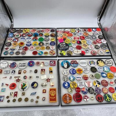Large Lot of Vintage Buttons and Pins Related to Anti-War Missiles and Russia USSR