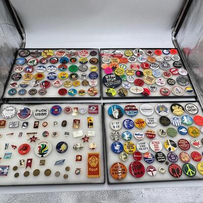 Large Lot of Vintage Buttons and Pins Related to Anti-War Missiles and Russia USSR