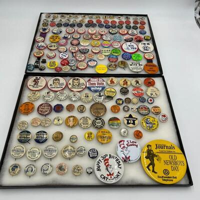 Large Lot of Vintage and Antique Buttons and Pins Related to Books, Comics, Cartoons, TV and Movies