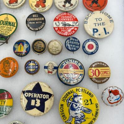 Large Lot of Vintage and Antique Buttons and Pins Related to Books, Comics, Cartoons, TV and Movies