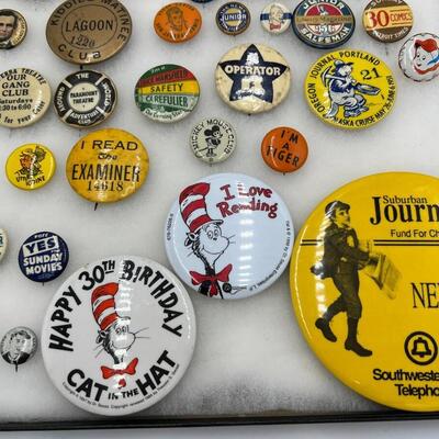 Large Lot of Vintage and Antique Buttons and Pins Related to Books, Comics, Cartoons, TV and Movies