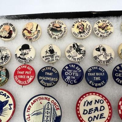 Large Lot of Vintage and Antique Buttons and Pins Related to Books, Comics, Cartoons, TV and Movies