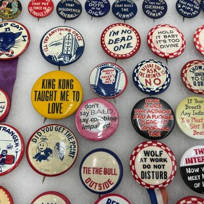 Large Lot of Vintage and Antique Buttons and Pins Related to Books, Comics, Cartoons, TV and Movies