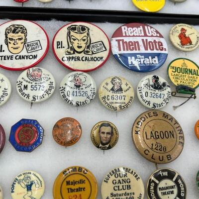 Large Lot of Vintage and Antique Buttons and Pins Related to Books, Comics, Cartoons, TV and Movies