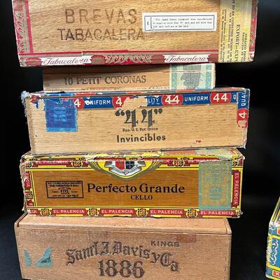 Large Lot of 15 Antique Wood Cigar Boxes