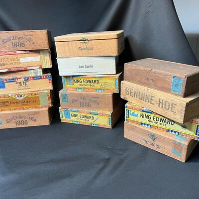 Large Lot of 15 Antique Wood Cigar Boxes