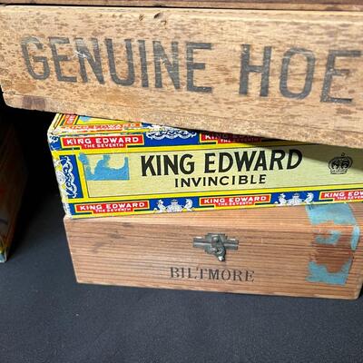 Large Lot of 15 Antique Wood Cigar Boxes