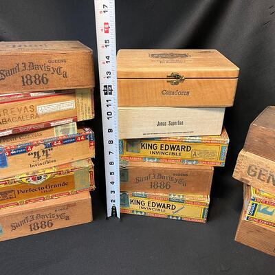 Large Lot of 15 Antique Wood Cigar Boxes