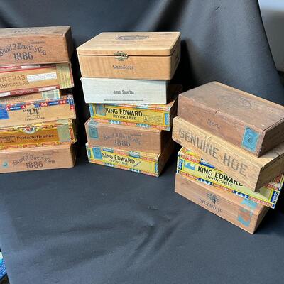 Large Lot of 15 Antique Wood Cigar Boxes