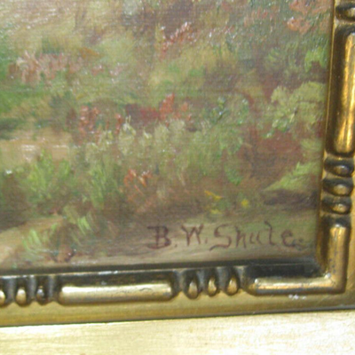 MS Framed Impressionist Painting B. W. Shute Landscape Ornate Gold Frame House Road