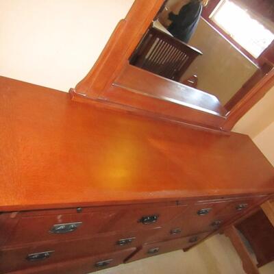 LOT 2  MISSION STYLE DRESSER WITH BEVELED MIRROR
